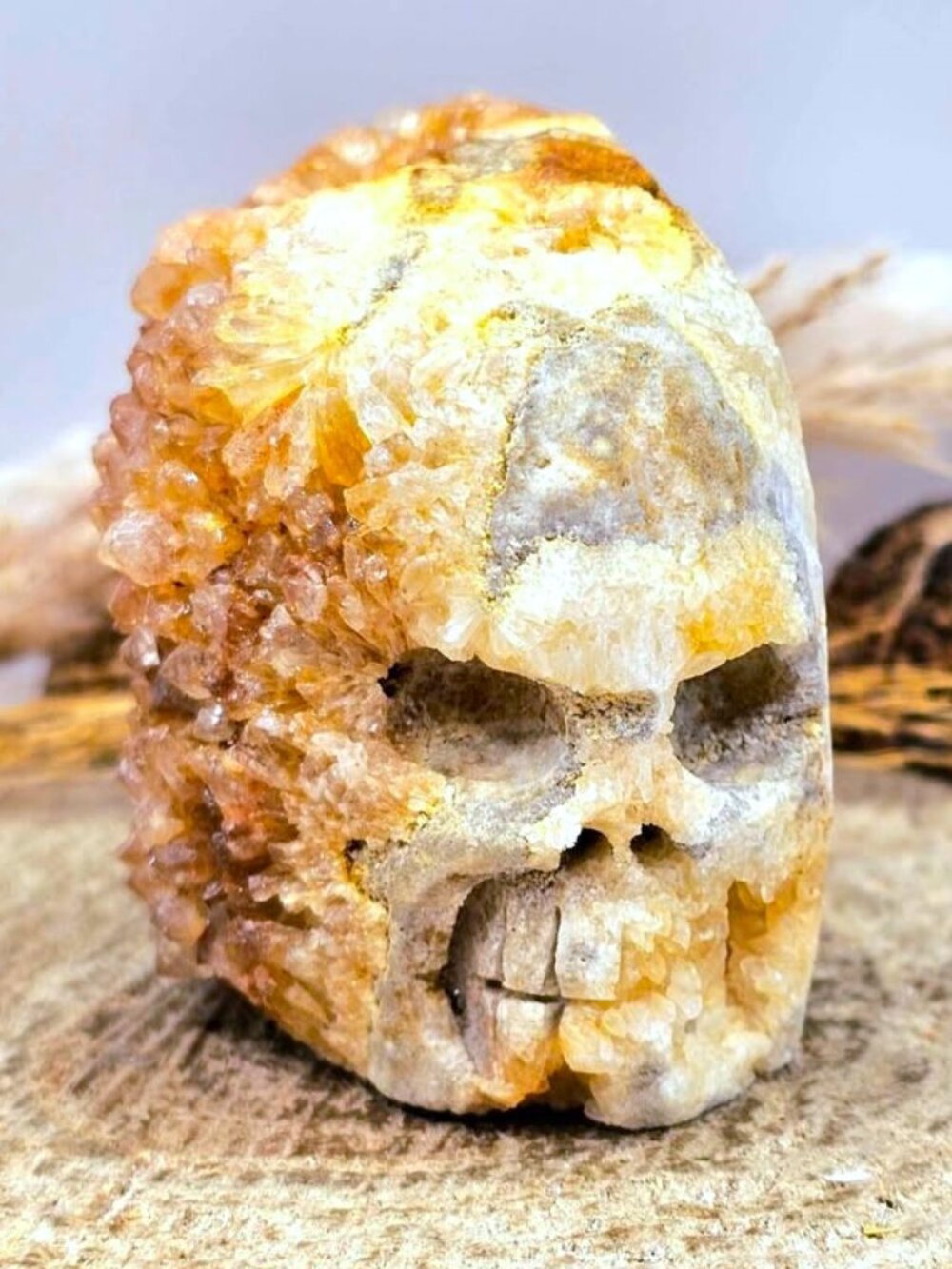 Natural Crystal Cluster Hand Carved Skull Face Decor Figure